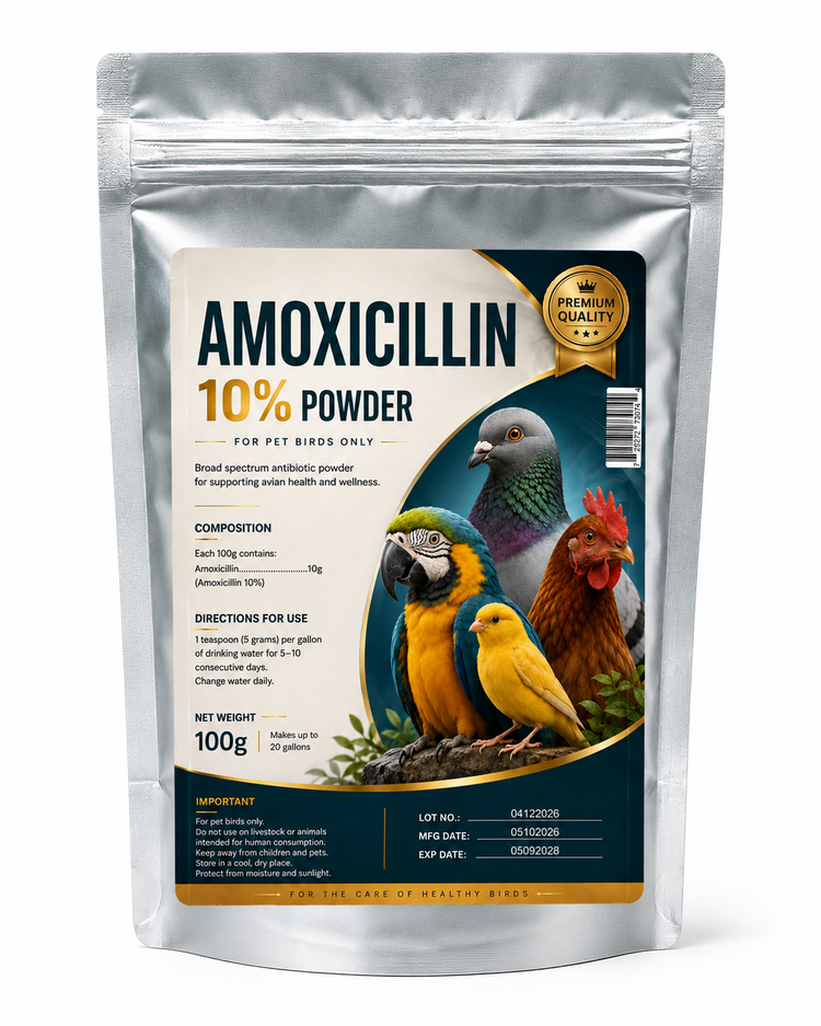 Amoxicillin 10% Powder for Pet Birds – Avian Antibiotic Powder 100g
