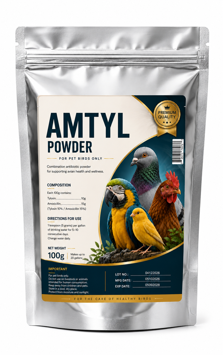 Amtyl Powder for Pet Birds – Tylosin & Amoxicillin Avian Antibiotic Powder 100g