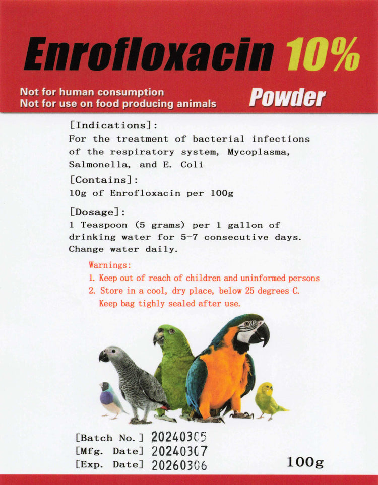 Enrofloxacin 10% Powder (Generic) – Broad-Spectrum Antibiotic for Pet Birds