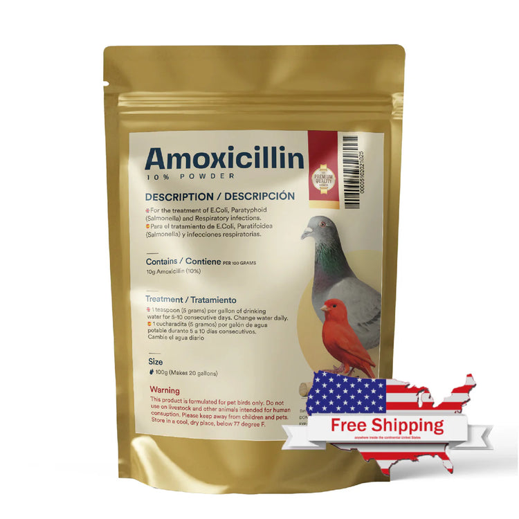 Amoxicillin 10% Powder for Birds – Broad-Spectrum Support for Pigeons & Pet Birds – 100 g