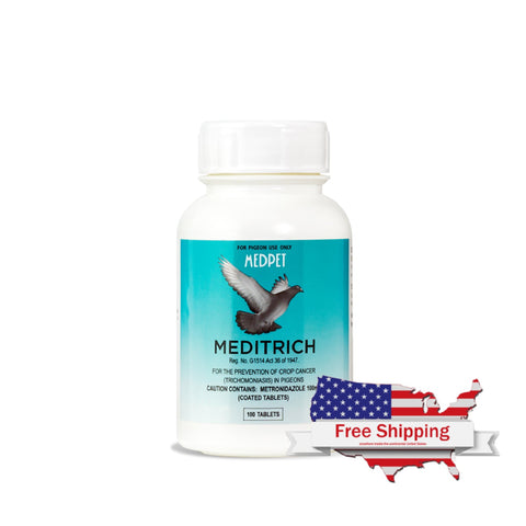 Meditrich Tablets (Medpet) Metronidazole for Pigeons - Stops Regurgitation/Treats Trichomoniasis in Pigeons