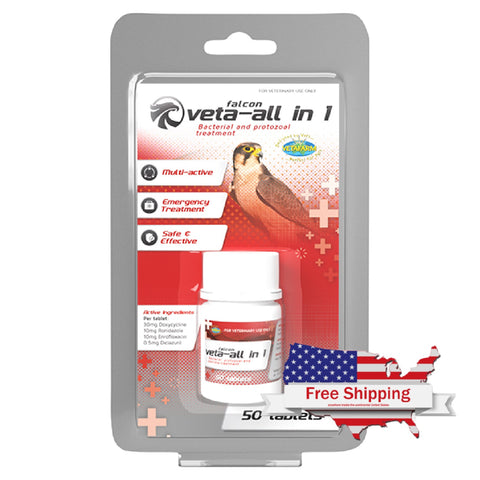 Falcon Veta All-In 1 Tabs: Treats Bacterial & Protozoal infections in Raptors