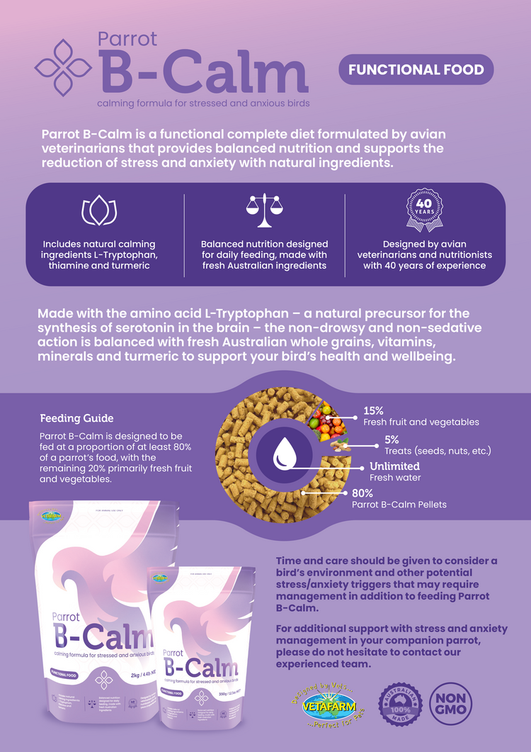 Parrot B-Calm (Vetafarm): Parrot Stress Relief & Bird Anxiety Relief in a Complete Diet