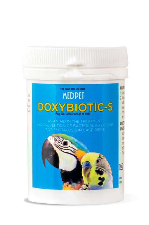 Doxybiotic-S (Medpet) Treats Psittacosis and Bacterial Infections in Cage Birds