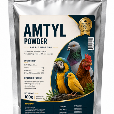 Amtyl Powder for Pet Birds – Tylosin & Amoxicillin Avian Antibiotic Powder 100g