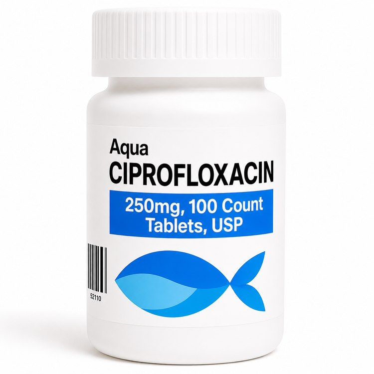 Aquarium Ciprofloxacin 250mg fish antibiotic, 100-tablet bottle for ornamental aquarium fish