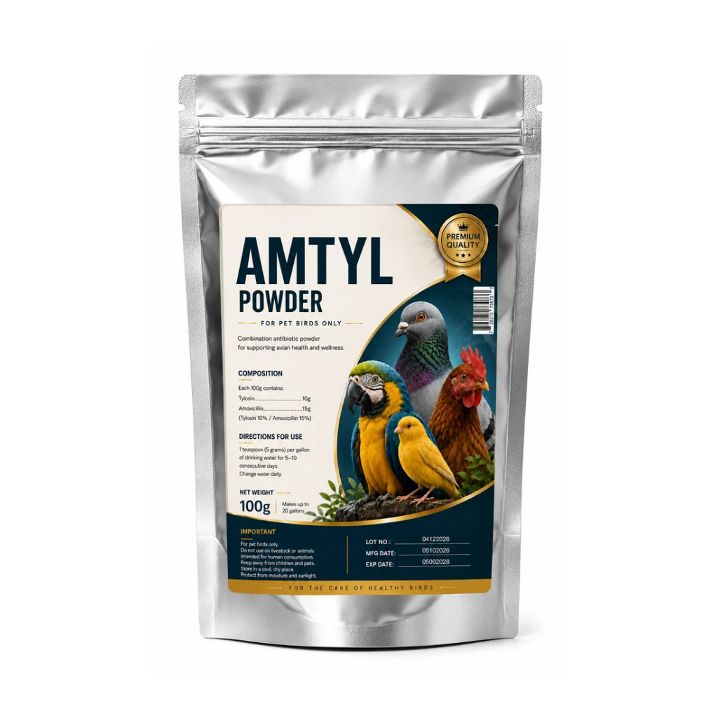 Amtyl Powder for Pet Birds – Tylosin & Amoxicillin Avian Antibiotic Powder 100g