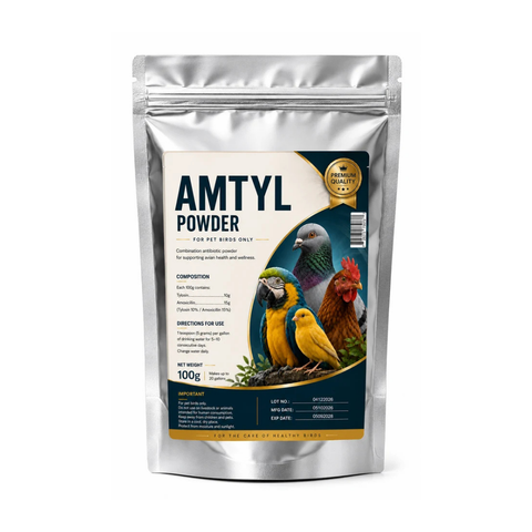 Amtyl Powder for Pet Birds – Tylosin & Amoxicillin Avian Antibiotic Powder 100g