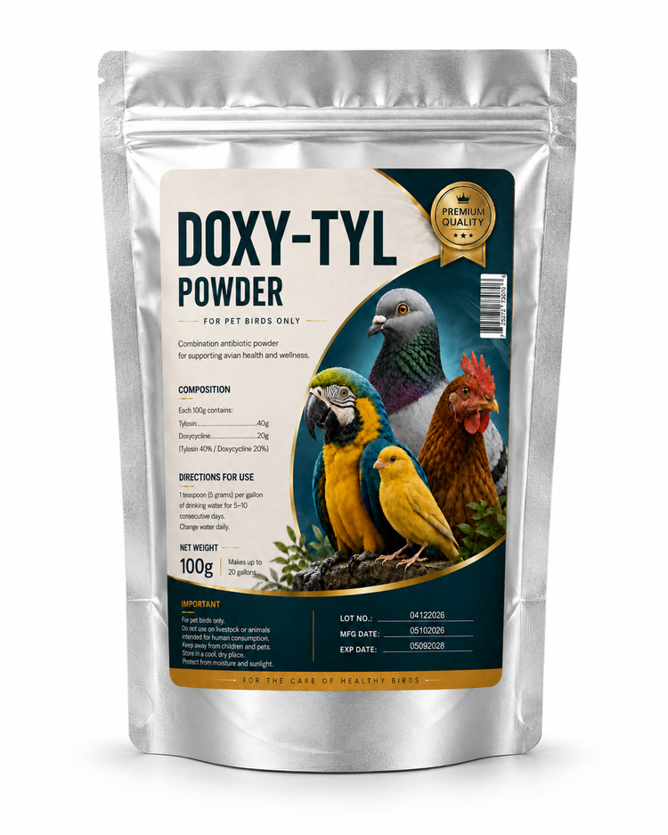 Doxy-Tyl Powder for Pet Birds – Tylosin & Doxycycline Avian Antibiotic Powder 100g