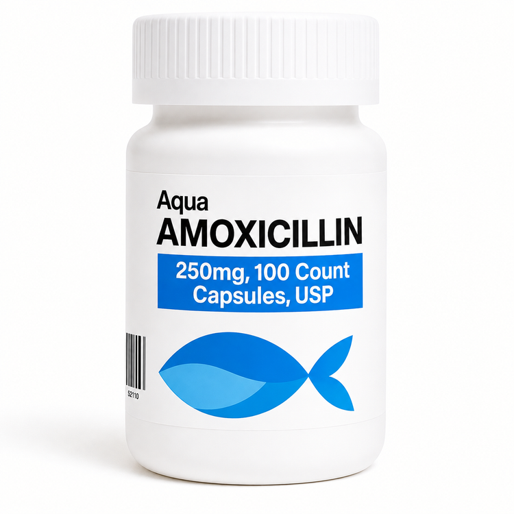 Aquarium Amoxicillin 250mg fish antibiotic, 100-capsule bottle for ornamental fish