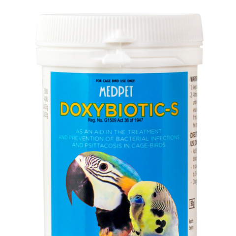 Doxybiotic-S (Medpet) Treats Psittacosis and Bacterial Infections in Cage Birds