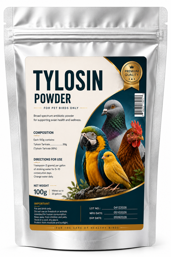 Tylosin Powder for Pet Birds – Tylosin Tartrate 99% Avian Antibiotic Powder 100g