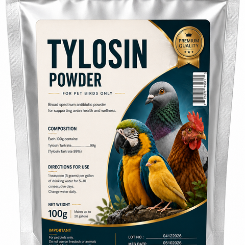 Tylosin Powder for Pet Birds – Tylosin Tartrate 99% Avian Antibiotic Powder 100g