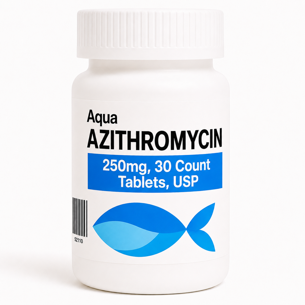 Aquarium Azithromycin 250mg fish antibiotic, 30-tablet bottle for ornamental aquarium fish